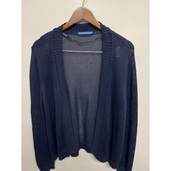 J. McLaughlin Cotton Linen Sweater Cardigan XL Comfort Quiet Luxury Navy Preppy - Picture 8 of 13